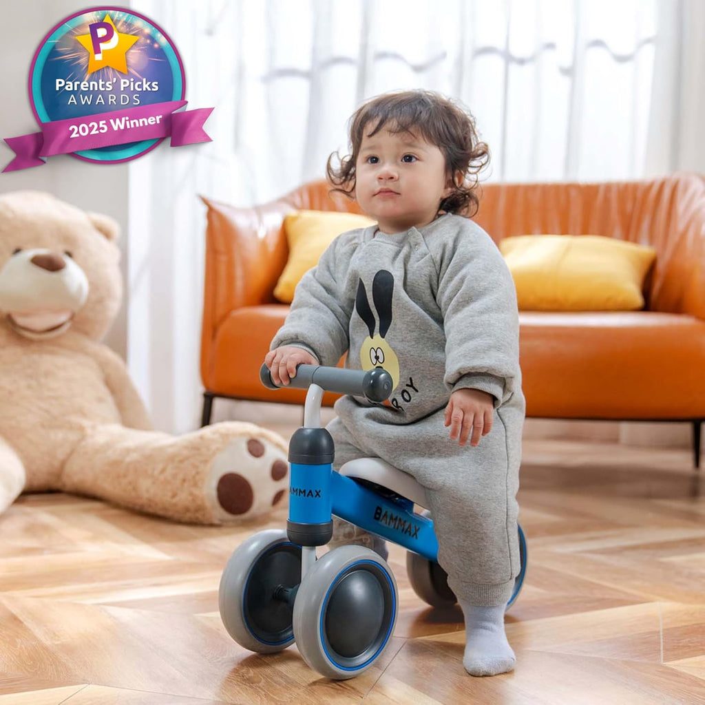 Balance Bike for 1 Year Old, Riding Toys for 9-24 Months Boys Girls, No Pedal 4 Wheels Bicycle, First Birthday Gift, Toddler Bike to Help Start Riding