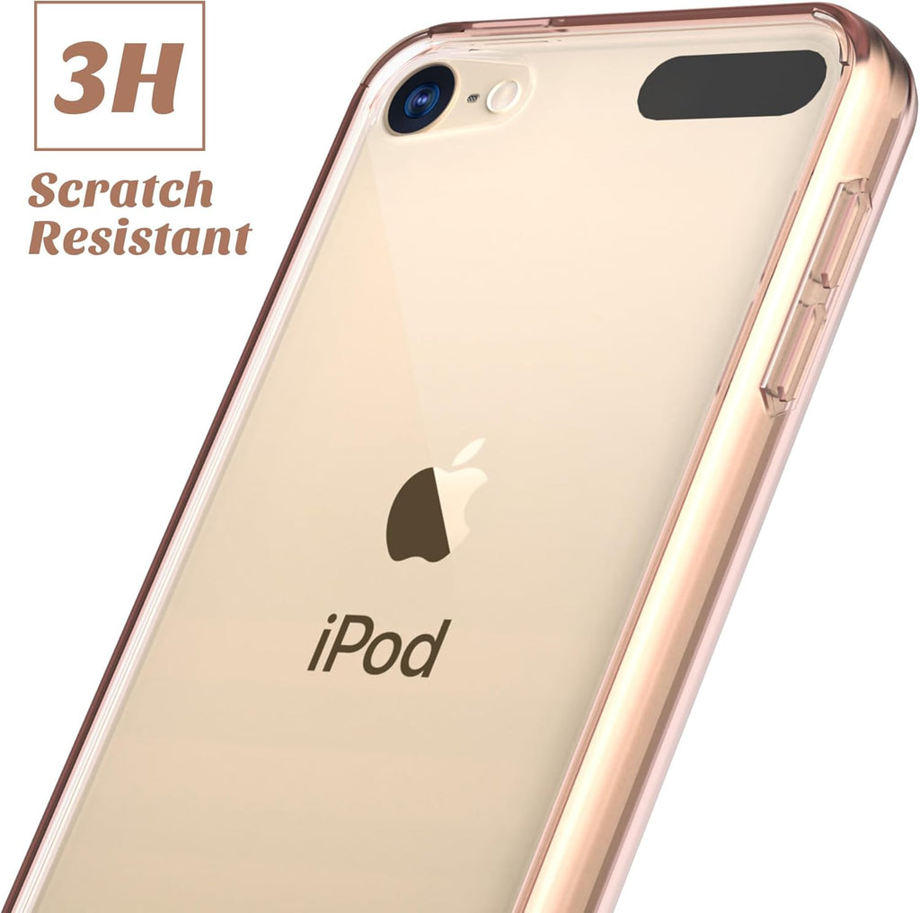 Compatible with Ipod Touch 7/6/5 Case, Clear Slim Hybrid Bumper Tpu/Scratch Resistant Hard PC Back/Corner Shock Absorption Case for Apple Ipod Touch 5Th/6Th/7Th Generation, Rose Gold