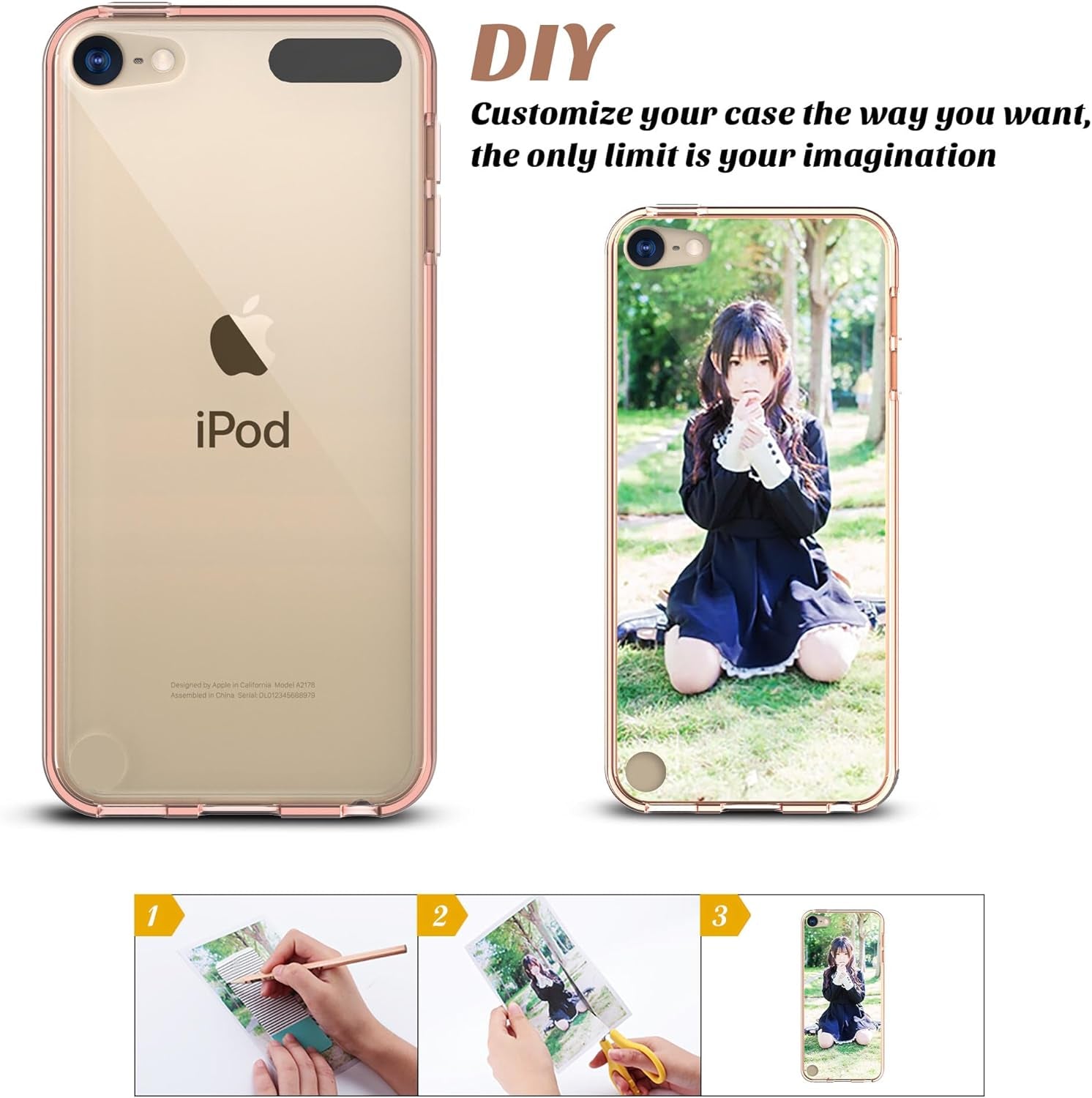 Compatible with Ipod Touch 7/6/5 Case, Clear Slim Hybrid Bumper Tpu/Scratch Resistant Hard PC Back/Corner Shock Absorption Case for Apple Ipod Touch 5Th/6Th/7Th Generation, Rose Gold