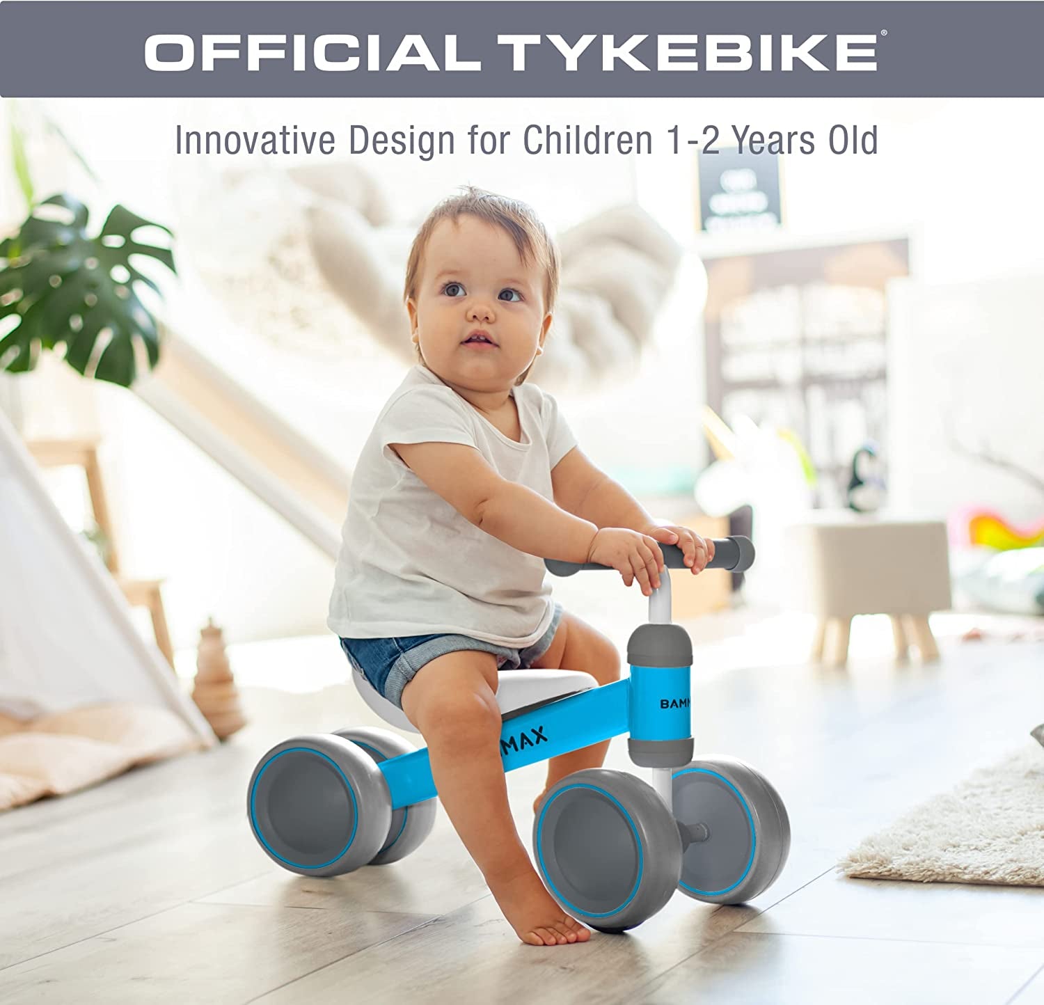 Balance Bike for 1 Year Old, Riding Toys for 9-24 Months Boys Girls, No Pedal 4 Wheels Bicycle, First Birthday Gift, Toddler Bike to Help Start Riding